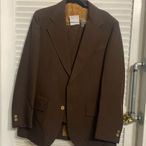 vintage Palm Beach Custom Suit Brown Polyester Gold lining 40 35 x 40 pants